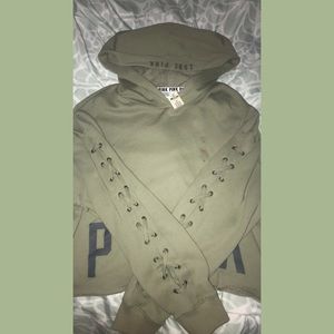NEW Victoria’s Secret PINK Olive Crop Hoodie Sz L